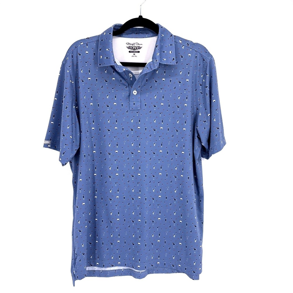 Straight Down Golf Polo Mens Medium Blue Mixer Drink All Over Print Shirt